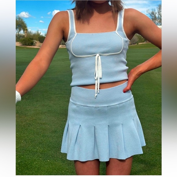 Light Blue Pleated Skirt and tank set. Like new